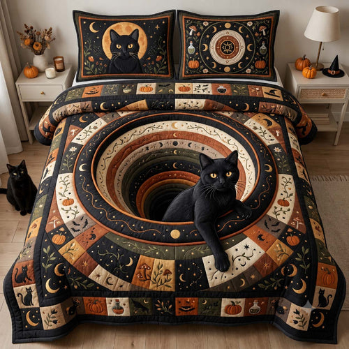 Moonlit Cat Well 3-Piece Quilted Bedding Set GDTONTD1373