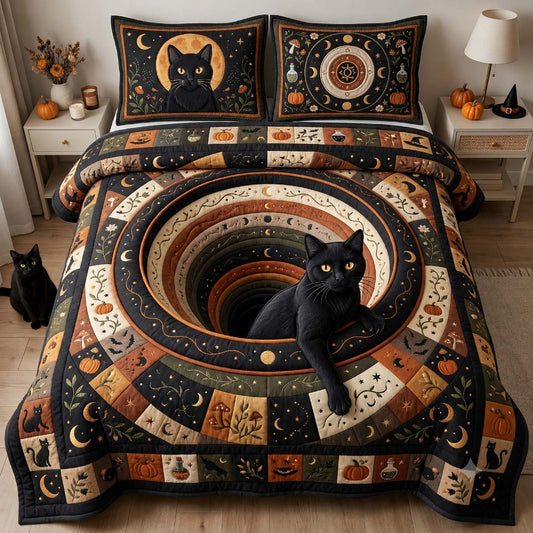 Moonlit Cat Well 3-Piece Quilted Bedding Set GDTONTD1373