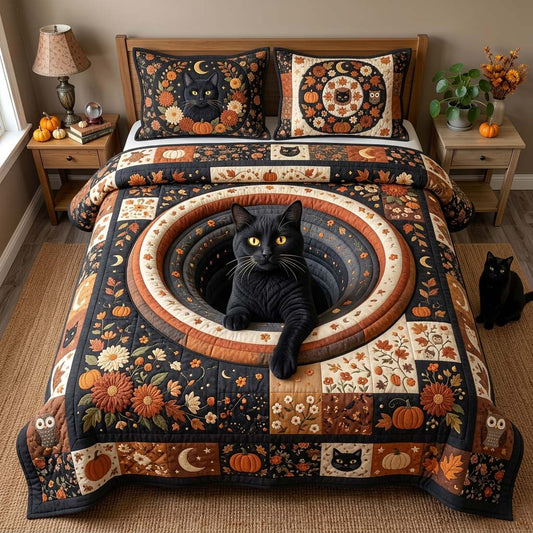 Sunflower Cat Hollow 3-Piece Quilted Bedding Set GDTONTD1375