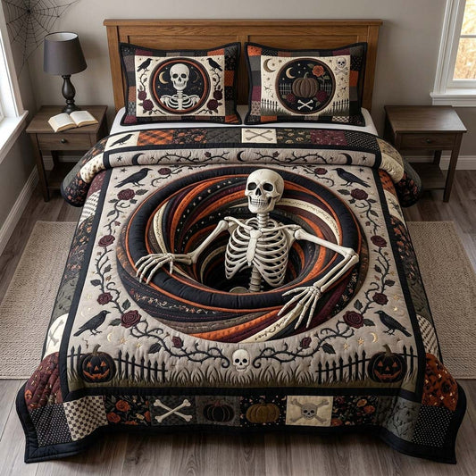 Graveyard Skeleton 3-Piece Quilted Bedding Set GDTONTD1379