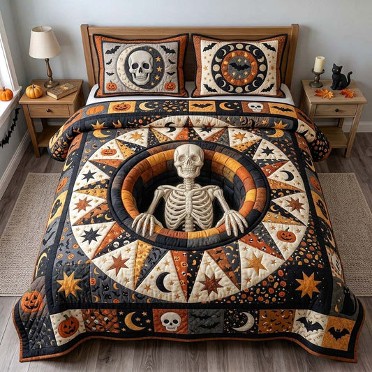 Sun Wheel Skeleton 3-Piece Quilted Bedding Set GDTONTD1381