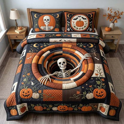 Pumpkin Skeleton 3-Piece Quilted Bedding Set GDTONTD1382
