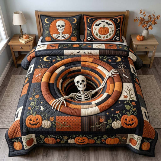 Pumpkin Skeleton 3-Piece Quilted Bedding Set GDTONTD1382