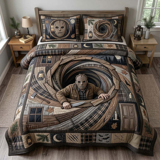 Cabin Wood Vortex 3-Piece Quilted Bedding Set GDTONTD1385