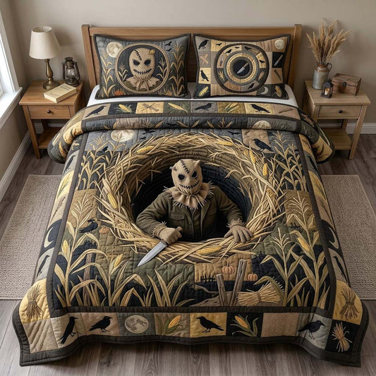 Cornfield Scarecrow 3-Piece Quilted Bedding Set GDTONTD1386