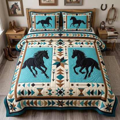 Turquoise Horse 3-Piece Quilted Bedding Set GDTONTD1435