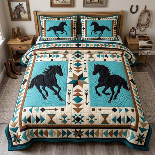 Turquoise Horse 3-Piece Quilted Bedding Set GDTONTD1435