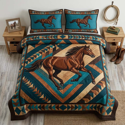 Running Horse 3-Piece Quilted Bedding Set GDTONTD1436