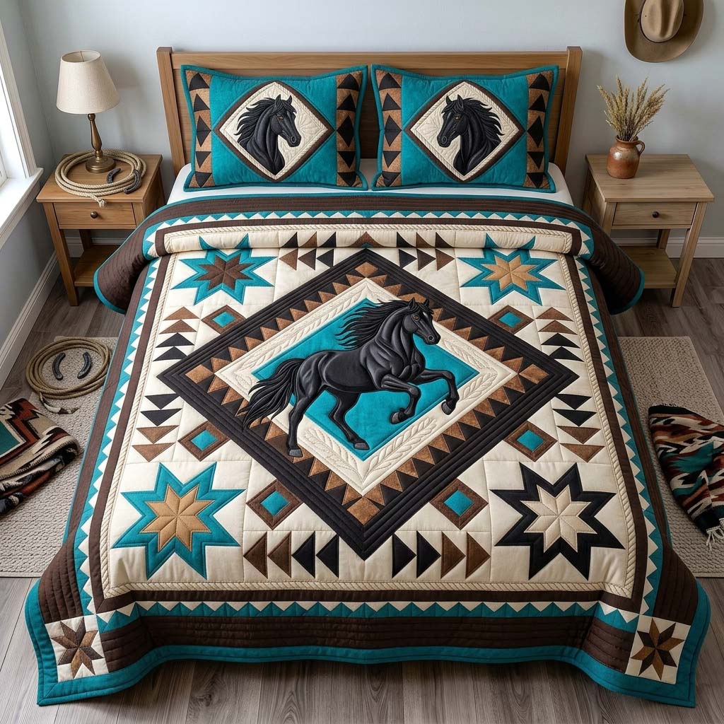 Black Horse Star 3-Piece Quilted Bedding Set GDTONTD1437