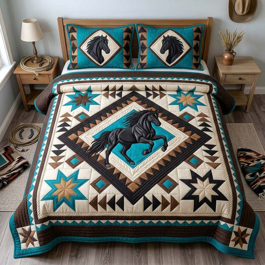 Black Horse Star 3-Piece Quilted Bedding Set GDTONTD1437