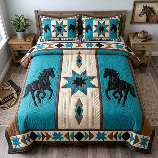 Twin Horse 3-Piece Quilted Bedding Set GDTONTD1440