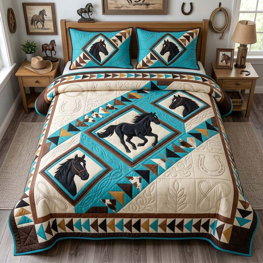Western Horse Frames 3-Piece Quilted Bedding Set GDTONTD1441