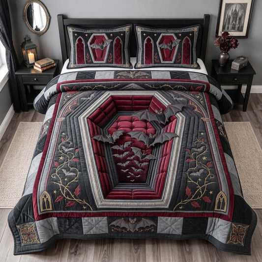 Coffin Bat Chamber 3-Piece Quilted Bedding Set GDTONTD1442
