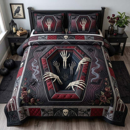 Skeleton Coffin Hands 3-Piece Quilted Bedding Set GDTONTD1443