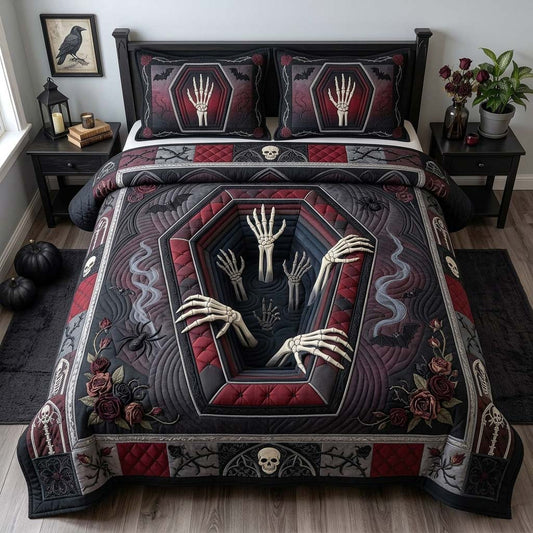 Skeleton Coffin Hands 3-Piece Quilted Bedding Set GDTONTD1443