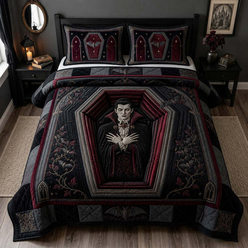 Vampire Coffin Night 3-Piece Quilted Bedding Set GDTONTD1444