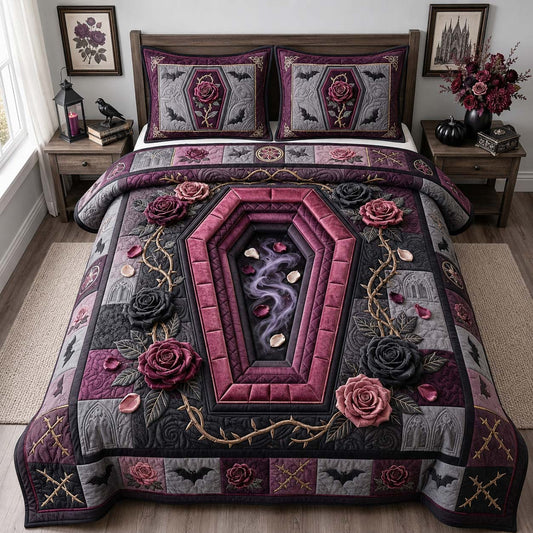 Gothic Rose Coffin 3-Piece Quilted Bedding Set GDTONTD1445