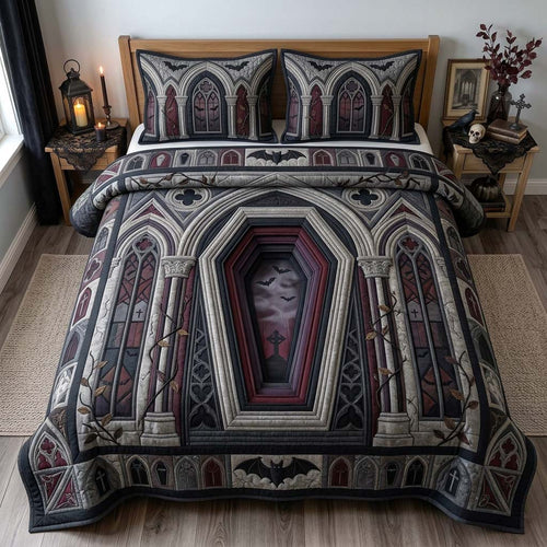 Cathedral Coffin Gate 3-Piece Quilted Bedding Set GDTONTD1446