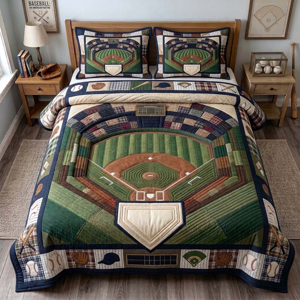 Ballpark Diamond 3-Piece Quilted Bedding Set GDTONTD1448