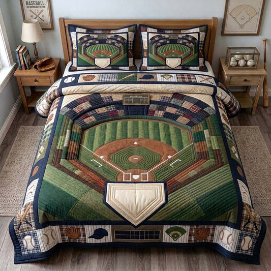 Ballpark Diamond 3-Piece Quilted Bedding Set GDTONTD1448