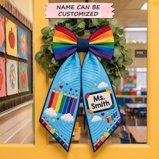 Rainbow Pencil Bow Quilted Wreath Sash QTCUZ GDTONTD1525