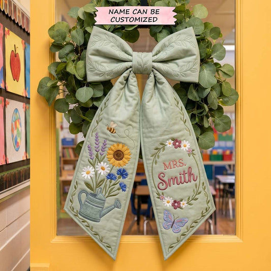 Garden Teacher Bow Quilted Wreath Sash QTCUZ GDTONTD1529