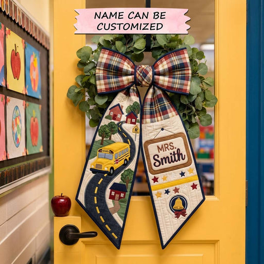 School Bus Bow Quilted Wreath Sash QTCUZ GDTONTD1530
