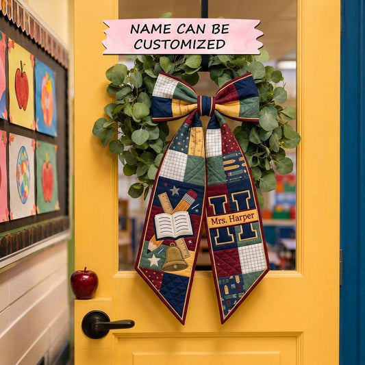 Patchwork Teacher Bow Quilted Wreath Sash QTCUZ GDTONTD1533