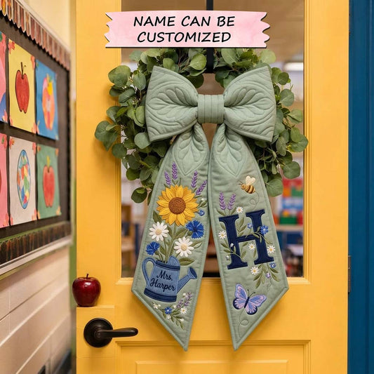 Garden Teacher Bow Quilted Wreath Sash QTCUZ GDTONTD1535