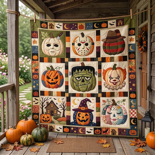 Haunted Mask Patchwork Quilted Blanket GDTONTD1572