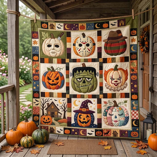 Haunted Mask Patchwork Quilted Blanket GDTONTD1572