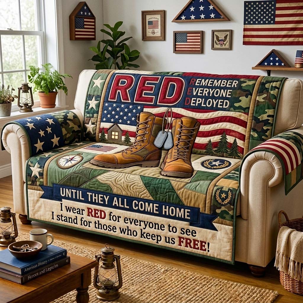 RED Until They All Come Home Qulited Sofa Cover GDTONTD1670