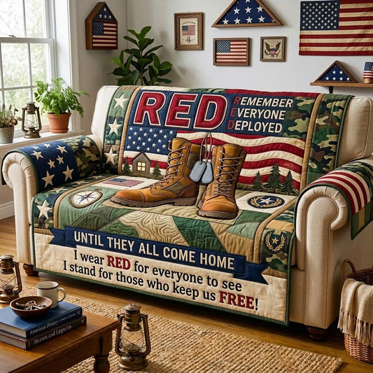 RED Until They All Come Home Qulited Sofa Cover GDTONTD1670