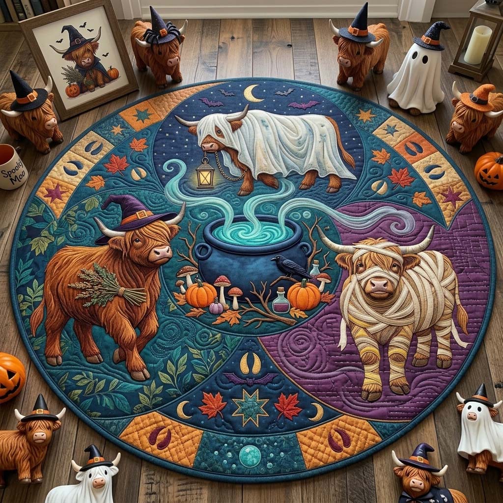 Highland Halloween Procession Qulited Round Mat GDTONTD1682