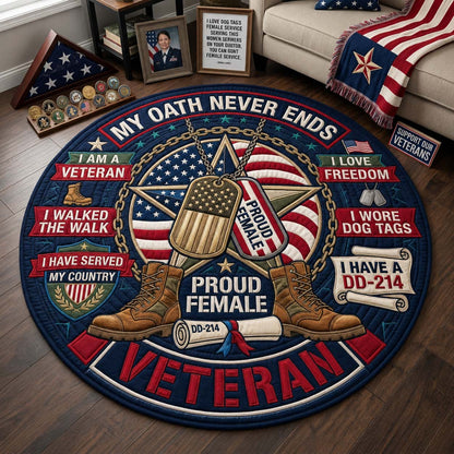 Female Veteran Oath Medallion Qulited Round Mat GDTONTD1687