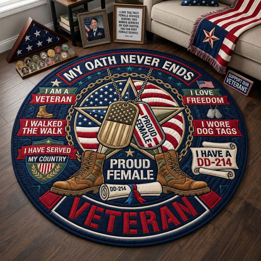 Female Veteran Oath Medallion Qulited Round Mat GDTONTD1687