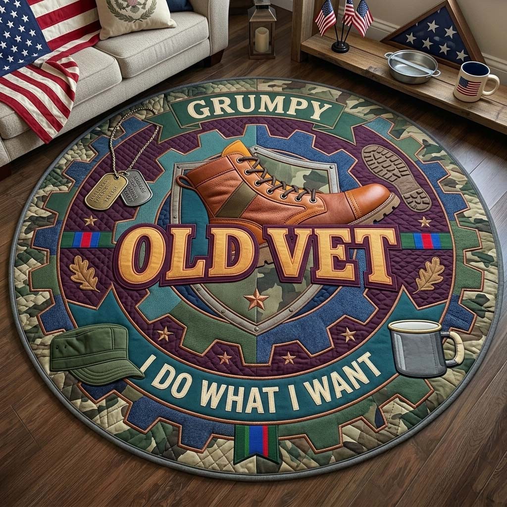 Old Vet Garage Crest Qulited Round Mat GDTONTD1690