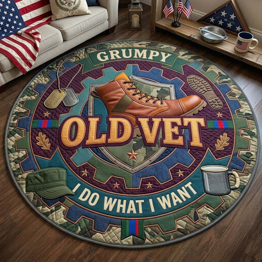 Old Vet Garage Crest Qulited Round Mat GDTONTD1690