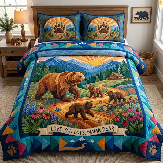 Mama Bear Leads Us Home 3-Piece Quilted Bedding Set GDTONTD1709