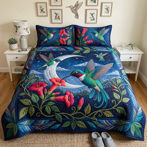 Midnight Nectar Hummingbird Garden 3-Piece Quilted Bedding Set GDTONTD1714