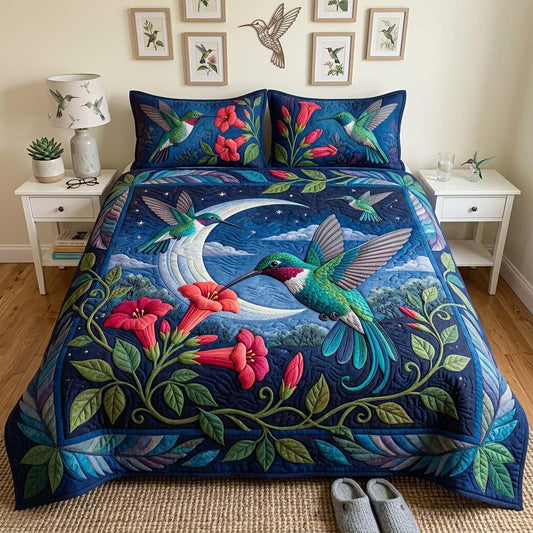 Midnight Nectar Hummingbird Garden 3-Piece Quilted Bedding Set GDTONTD1714