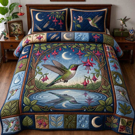 Moonlit Fuchsia Garden 3-Piece Quilted Bedding Set GDTONTD1715