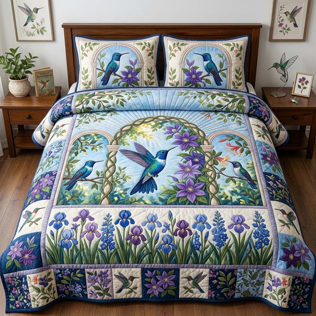 Sapphire Vine Sanctuary 3-Piece Quilted Bedding Set GDTONTD1716