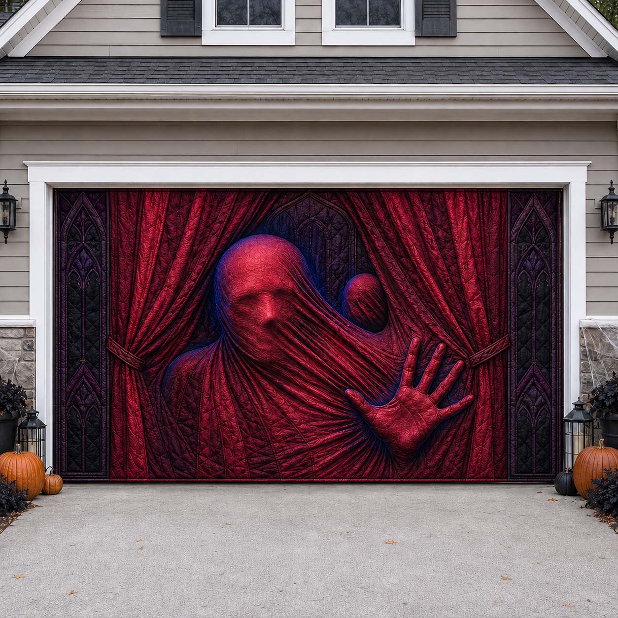 Crimson Curtain Ambush Garage Door Banner GDTONTD1748
