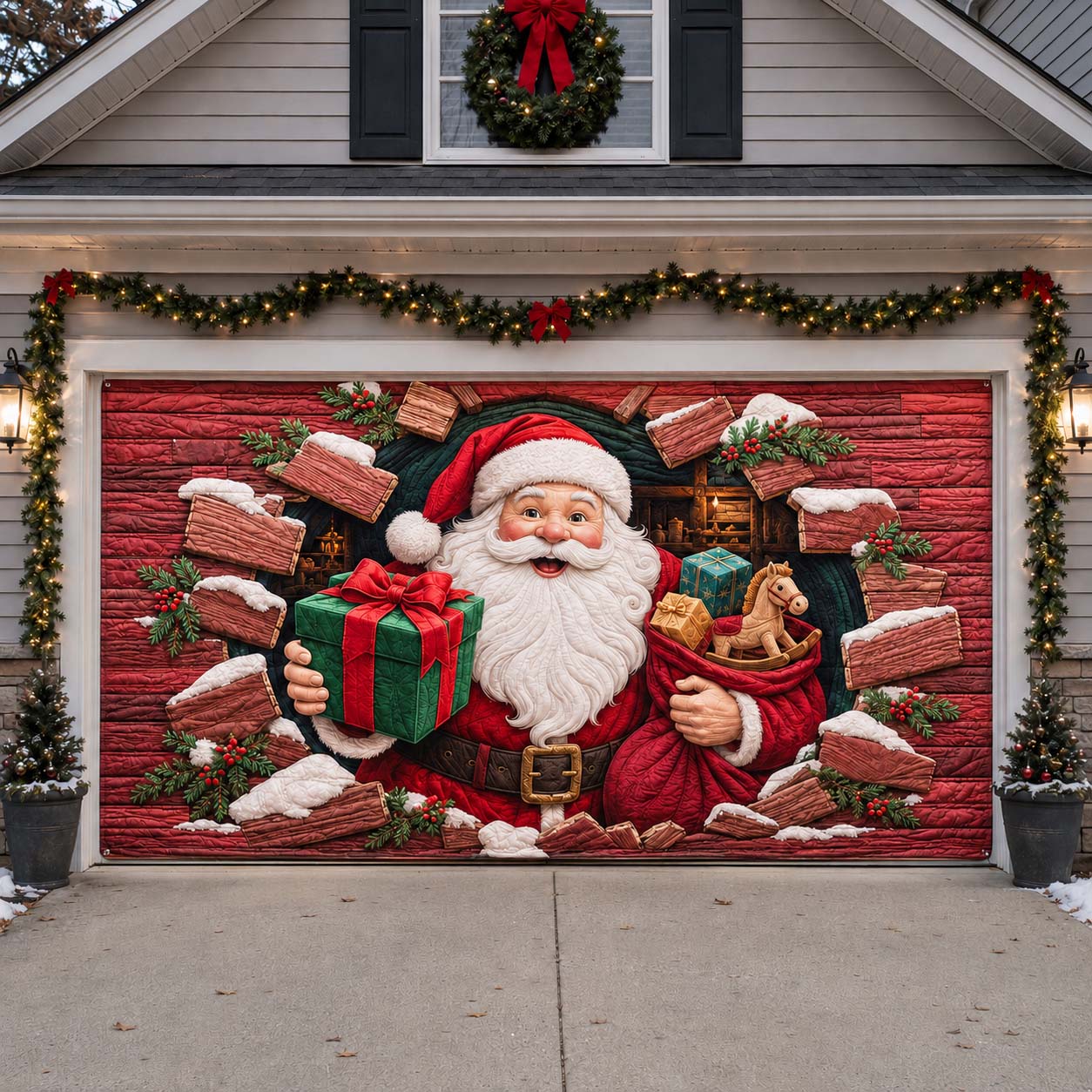Cedar Workshop Breakthrough of Santa Garage Door Banner GDTONTD1798