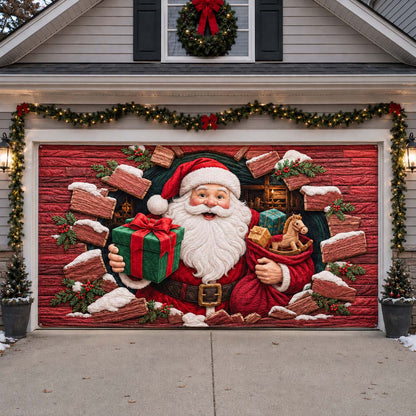 Cedar Workshop Breakthrough of Santa Garage Door Banner GDTONTD1798