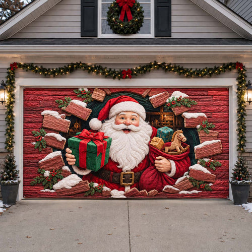 Cedar Workshop Breakthrough of Santa Garage Door Banner GDTONTD1798
