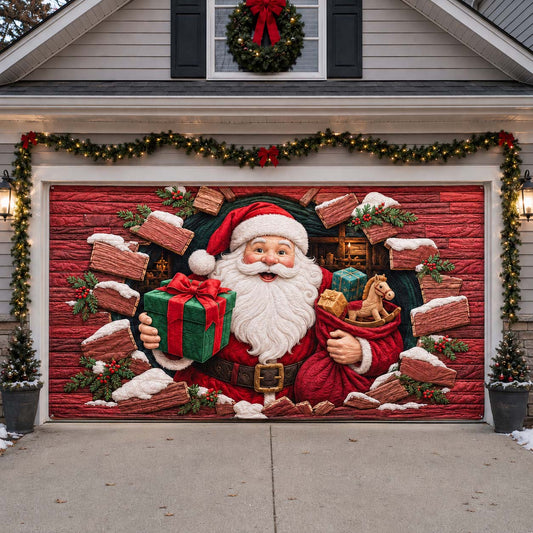 Cedar Workshop Breakthrough of Santa Garage Door Banner GDTONTD1798