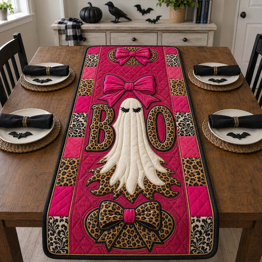 Bow Boo Leopard Glam Ghost Quilted Table Runner GDTONTD1816