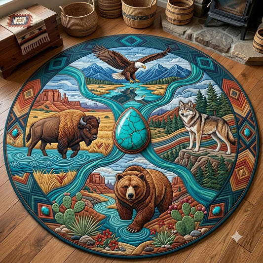 Turquoise River of Guardians Quilted Round Mat GDTONTD1825